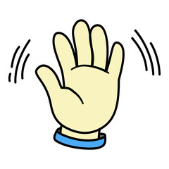Fototapeta premium Cartoon waving hand icon, friendly hello gesture, vector greeting sign isolated on transparent