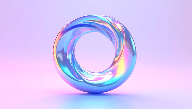 Abstract iridescent torus shape on a light background; colorful futuristic and modern