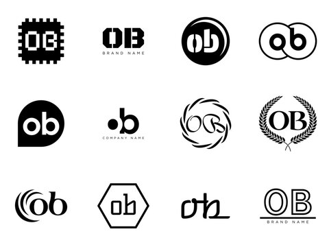 OB logo company template. Letter o and b logotype. Set different classic serif lettering and modern bold text with design elements. Initial font typography.