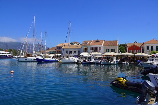 View of the popular Fiscardo village, in Kefalonia, Greece