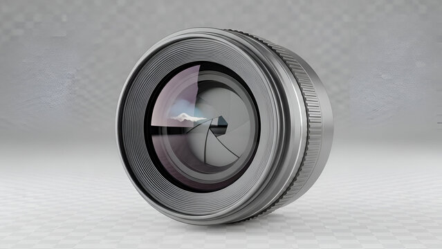 Camera lens with intricate aperture blades and silver finish for photography equipment