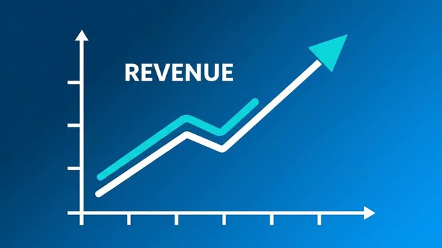 Revenue Growth Chart Animation on Blue Background