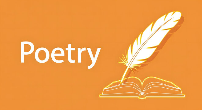 Poetry logo with feather quill and open book