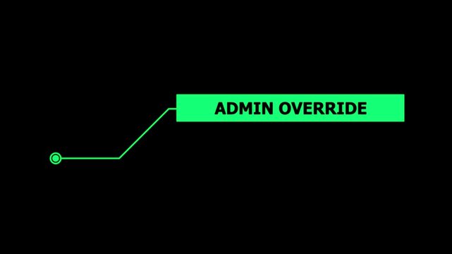 Animation of HUD elements with text Admin Override. Animate a white callous for text. HUD elements on black background. Futuristic callout titles.Virtual sci fi textbox for HUD. Hud Callout Info Card.