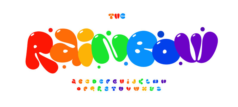 Rainbow Colorful Font Balloon Funny Logo Bubble Alphabet, Liquid Rounded Letter Set Modern Typography, Creative Typographic Design for Joyful Text, Poster Title, Headline, Logotype. Vector Typeface