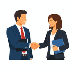 Fototapeta premium Business couple shaking hands deal, flat vector illustration