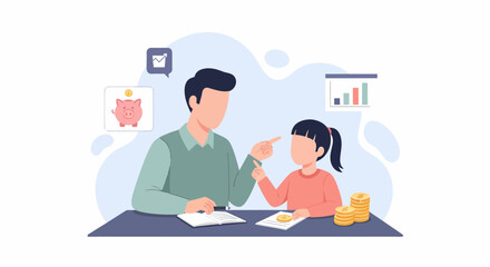 Fototapeta premium Father and Daughter Learning Financial Education Together.