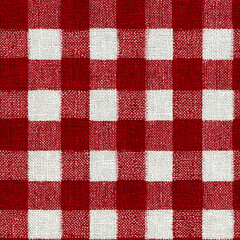 Red White Gingham Fabric Seamless Pattern, Classic Checkered Textile Background, Rustic Picnic Tablecloth Design, Woven Cotton Texture Detail