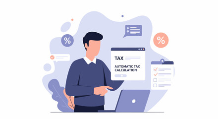 Fototapeta premium Man Calculating Taxes Using Automatic Tax Calculation Software.