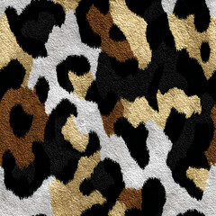 Leopard Animal Print Seamless Pattern, Realistic Fur Texture Background, Fashion Textile Design with Wild Jungle Spots, Trendy Camouflage Style