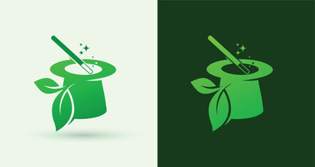 Obraz premium Eco Leaf Magic Hat Wand Logo for Event Entertainment Branding 