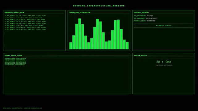 Network Infrastructure Encrypted Data Flow Cybersecurity Monitor.