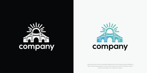 Obraz premium Modern Arched Building and Sun Logo Design Template