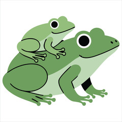 Fototapeta premium Charming Cartoon Of A Mama Frog With Her Little One In Artistic Raster Style Isolated Vector Illustration On White Background