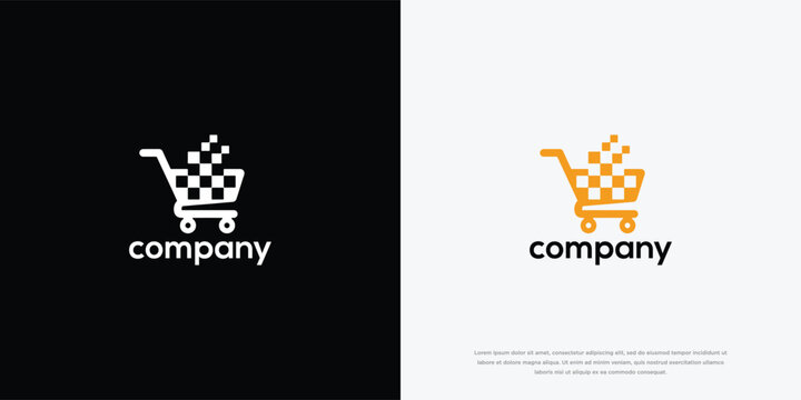 Digital Pixel Shopping Cart Logo Design for E-commerce and Technology Brands