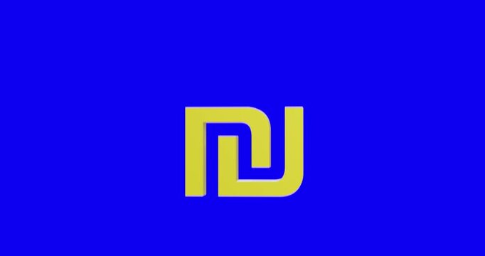 Shekel sign on blue monochrome background. 3d render video.