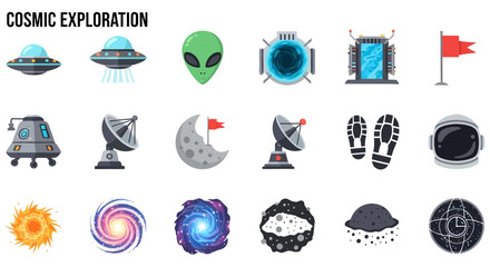 Cosmic Exploration Space Icons Set. © Agung