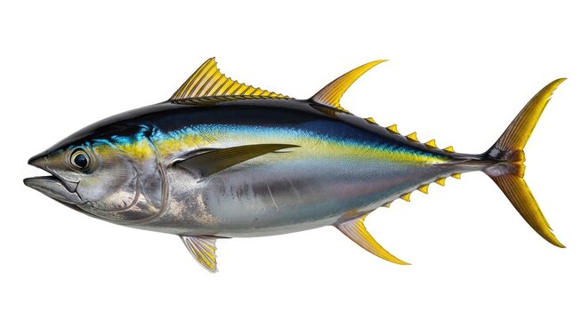 Fresh Yellowfin Tuna (Thunnus albacares) Fish Isolated on White Background