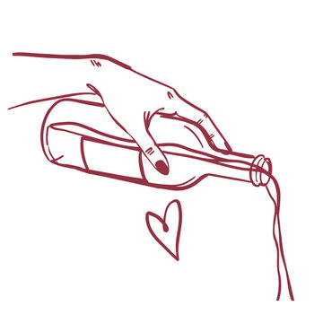 A hand elegantly pouring wine from a bottle with a heart symbol underneath, symbolizing romantic moments, toasts, and celebrations. The minimalistic design is perfect for events, gatherings, or any ce
