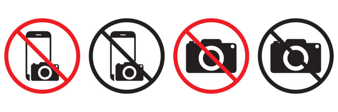 No Photography and Video Recording Icon Set &ndash; Prohibition Symbols, Camera
 and Video Ban Vector Collection
