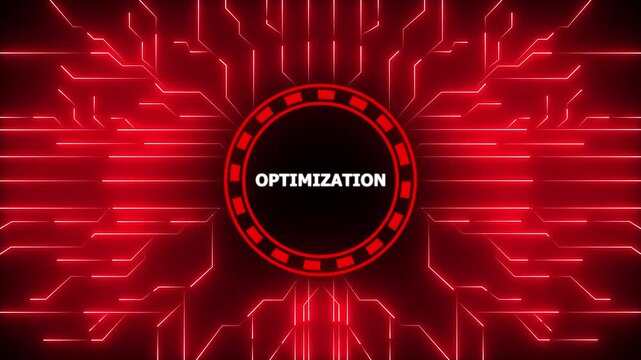 Digital optimization concept featuring circuit board elements and blue glowing visualization,4k animation motion video.