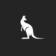 Fototapeta premium White Kangaroo Silhouette Vector Illustration Isolated on Dark Background. Minimalist Australian Animal Graphic Design Icon.