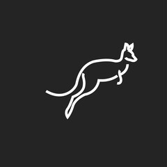 Fototapeta premium Minimalist Kangaroo Jumping Line Art Logo. Modern graphic design of a hopping marsupial animal icon.