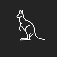Fototapeta premium Minimalist Kangaroo Line Art Illustration. White Outline Drawing of a Standing Australian Marsupial on Black Background. Simple Vector Animal Icon.