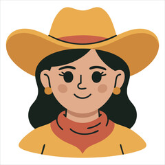 Fototapeta premium Beautiful Cowgirl Woman Wearing a Classic Cowboy Hat Vector Illustration