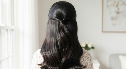 Naklejka premium Woman with elegant dark hair half updo