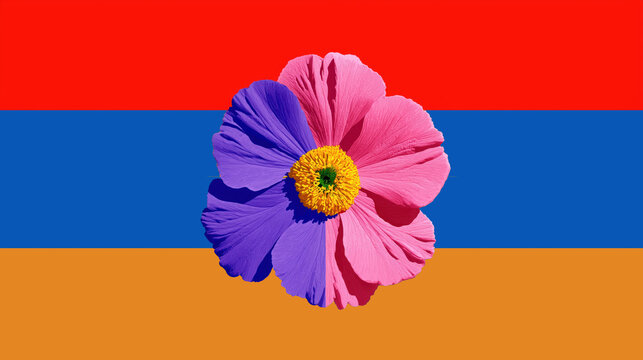 National flag of Armenia with forget-me-not flower. Armenian Genocide Remembrance Day, April 24 memory, history and sorrow concept graphic illustration