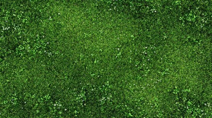 Fototapeta premium A top view of lush green grass with daisies growing in the corner, creating an enchanting and inviting background for design projects