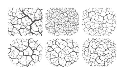 Obraz premium Six dark grey cracked earth textures white pattern