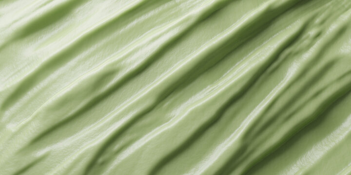 Macro texture of green tea clay mask with creamy smooth ripples for beauty and cosmetic background 3D render