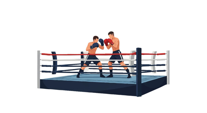 Illustration of two boxers engaged in a match within a boxing ring with line art design and a bold, graphic aesthetic.
