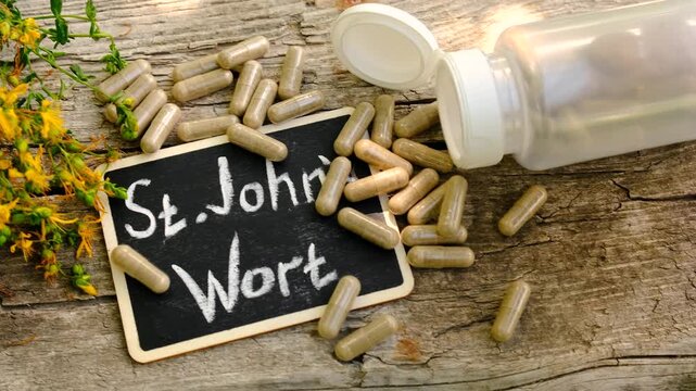 St. John's wort supplements. Selective focus.