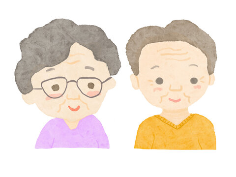 白バックにおじいさんとおばあさんがニッコリ笑った笑顔のイラスト