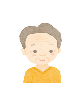 白バックに黄色いセーターを着た笑顔のおじいさんイラスト