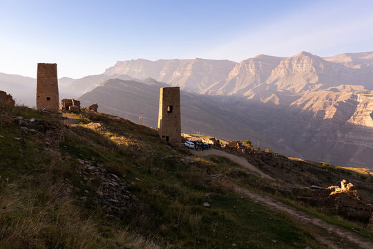View of old medieval towers of aul Goor, Dagestan