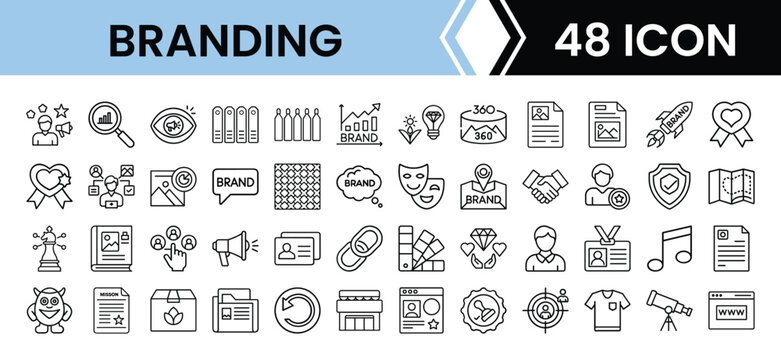 Outline Branding Icon Set in Line Art Style for Logo, Marketing, Corporate Design, Visual Identity, and Digital Interface Design