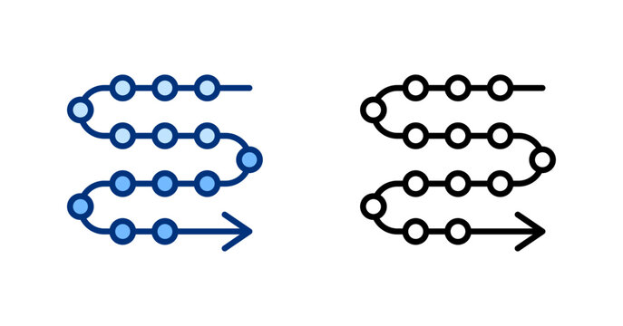 Flow graph structure solid, thin line icon set. AI Workflow, Data Process Automation, Digital Technology concept. Blue, black outline vector icons collection.