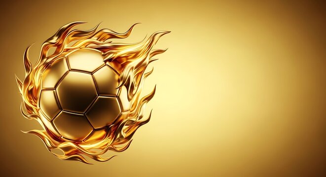 A golden soccer ball surrounded by flames FIFA World Cup 2026, World Cup, World Cup 2026 with Soccer Ball, Vibrant Stadium, International Flags, Global Football Celebration