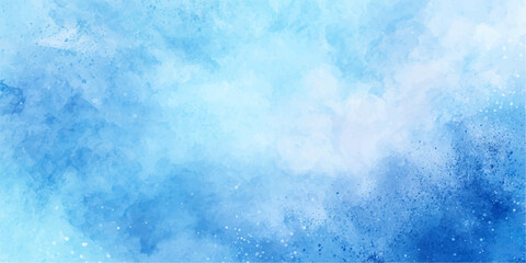 Fototapeta premium Abstract blue watercolor texture background featuring a white summer cloudscape pattern of soft light and clouds in a clear nature sky
