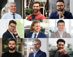 Fototapeta premium Men of different ages. Collection of male portraits combined into collage