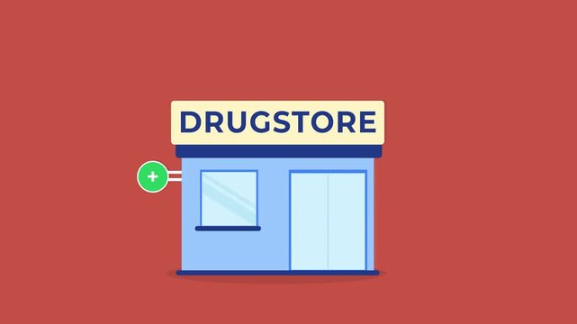 Drugstore with medical sign. Healthcare shop