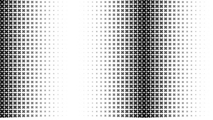 Vertical halftone pattern featuring rows of black floral icons, Linear floral gradient background, Symmetrical column pattern illustration © Photography Mahi
