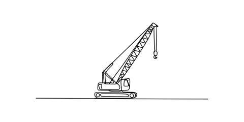 Continuous line drawing of a mobile crawler crane used for heavy lifting on construction sites. © Badhon_Art Gallery