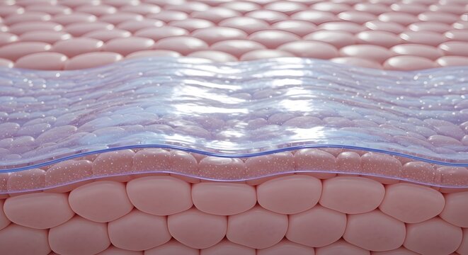 Skin layer structure with irregular bubbles and shimmering surface