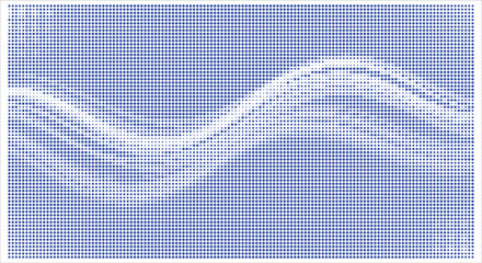Fototapeta premium Blue halftone dots pattern with white wavy line design element isolated