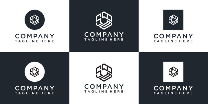 Collection of modern abstract hexagonal and cube shape logos with initial letter S or O designs on white and black backgrounds